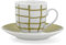 Quid Kansas Juego de 6 Tazas de Café con Plato, Porcelana Blanca con Diseño Cuadriculado Verde, 90 ml