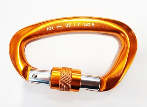 Kraftig klättringskarbin, 25 KN lastkapacitet, flygplansaluminium, automatisk låsning, flerfärgad (orange)