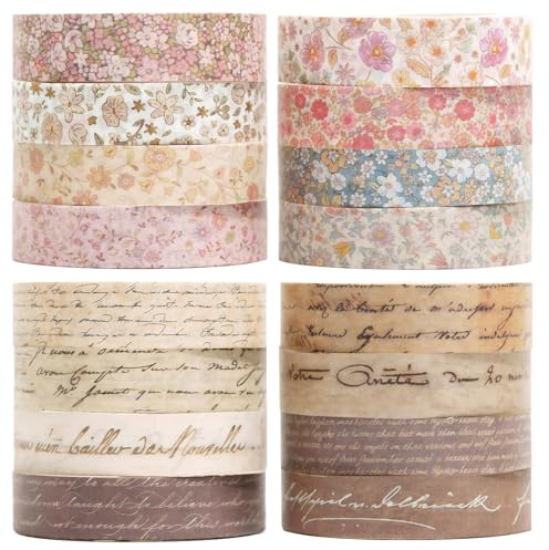 16 Rouleaux Washi Tape Motifs Floraux Rétro Et Lettrage Manuscrit Scotch Scrapbooking Pour Arts Bullet Journal Scrapbooking Bricolage Emballage