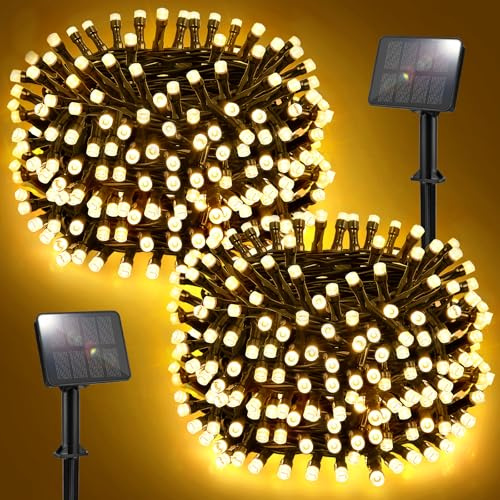 FFZZKJ Solar Lights Outdoor Garden Total 100LED 33FT Garden Lights Solar Powered Waterproof 8 Modes for Patio/Yard/Tree/Gazebo/Terrace/Party/Wedding, 16.4Ft*2 50LED*2 for Christmas - Warm White