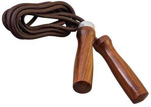 Ju-Sports Springseil aus echtem Leder I Mit Griffen aus Holz & schnell drehendem Kugellager I Optimal für Fitnesstraining, Kickboxen uvm. I 2,5m