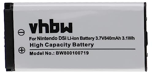 vhbw Akku kompatibel mit Nintendo DSi, NDSi Spielekonsole (840 mAh, 3,7 V, Li-Ion)