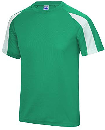 JUST COOL Mens Contrast Cool Sports Plain T-Shirt (S) (Kelly Green/Arctic White)