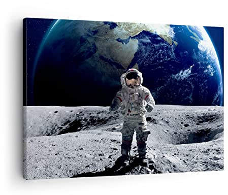 Bilder auf Leinwand Astronaut Mond Erde Raum Leinwandbild 70x50cm Wandbilder Dekoration Wohnzimmer Schlafzimmer Küche Deko Klein Wanddeko Bild Wand Kunstdruck Art Wall Decor Canvas AA70x50-2864