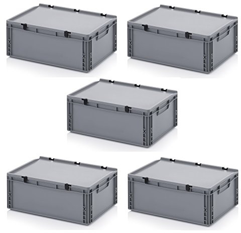 Auer Packaging 5x Eurobehälter 60 x 40 x 23,5 mit Scharnierdeckel inkl. gratis Zollstock 5er Set