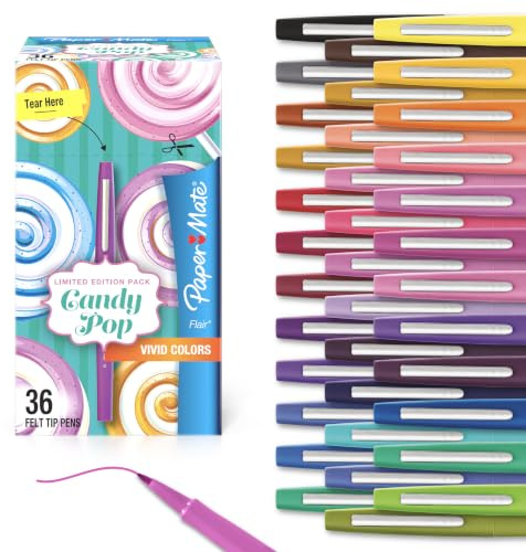 Papermate Flair – Pennarelli, punta Media, Edizione Limitata Candy Pop Pack, 6 Count (1982365) Punta media 36-Pack Candy Pop Colors