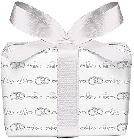 5er Set 5 Bögen Geschenkpapier zur Hochzeit grau weiß mit Ringe Ornamente, Verpackung, Hochzeitsgeschenk Glückwunsch, gedruckt auf PEFC zertifiziertem Papier, 50 x 70 cm