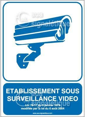 AUA SIGNALETIQUE - Autocollant Etablissement sous Surveillance Vidéo02 - v - 75x105 mm, Vinyl adhésif