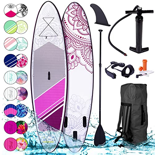 BRAST® SUP Board Lady | Aufblasbares Stand up Paddle Set für Frauen | 300cm viele Modelle | inkl. Sonderzubehör | 2in1 Paddel Kajak-Sitz Action-Cam-Halterung Fußschlaufe Pumpe Rucksack | Flower 300