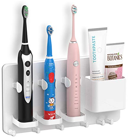 simpletome Zahnbürstenhalter Wandmontage elektrische Zahnbürste Einstellbarer Zahnpasta-Organizer Badezimmer-Halterung Aufbewahrungs-Set (Weiß)