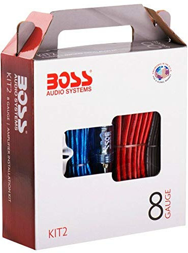 KIT CAVI compatibile con BOSS AUDIO SYSTEMS KIT-2 rca 8 awg gauge alimentazione per collegamento stereo amplificatore e altoparlanti con fusibile agu da 50 ampere e porta fusibile