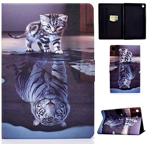 ONETHEFUL Custodia Libro Cover per Lenovo Smart Tab M10 Plus FHD 10.3 2020 TB-X606 TB-X606F Tablet Custodie Protettiva Covers con Stand e PU Pelle - gatto e tigre