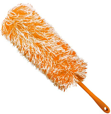 HOMESHOPA Microfibre Feather Duster, Washable Reusable Hand Duster, Flexible Head, Anti-Static, Duster for Household Home Office, Car, Computer,Furniture Cleaning, Orange
