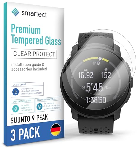 smartect Vetro Temperato [3 Pezzi, Clear] compatibile con Suunto 9 Peak / 9 Peak Pro, Pellicola Protettiva HD Anti Graffio, Senza Bolle, Durezza 9H, 0.3mm Ultra Trasparente, Ultra Resistente