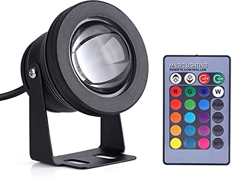 Luces de Estanque Luz Subacuática Led, Yate de Barco Marino 10W 12V RGB Foco Lámpara a Prueba de Lluvia con Control Remoto Iluminación Exterior Fuente Impermeable Luz de Estanque(Cáscara negra)