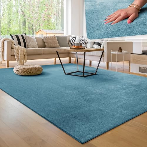 Paco Home Moderner Kuscheliger Wohnzimmer Teppich Kurzflor waschbar flauschig Weich Einfarbig Felloptik zeitlos stilvoll rutschfest pflegeleicht, Grösse:200 cm Quadrat, Farbe:Türkis
