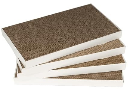 Amazon Basics Corrugated Cardboard Cat Scratcher, Scratching Board, Reversible, 17.4 x 10, White, 4-Pack