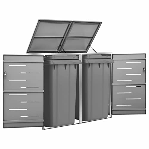 Yumeng Mülltonnenbox für 2 Tonnen, Fahrradbox, Mülltonnenverkleidung, Fahrradunterstand, Mülltonnen Box, Aufbewahrungsbox,138x77,5x115,5 cm Edelstahl