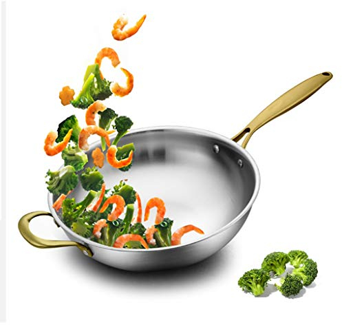 PURRL Wok Antihaft 304 Edelstahl Haushalt Keine Beschichtung Weniger Rauch Multifunktions-Induktionsherd Gas zum Kochen Bratpfanne (Size : 34Cm) little surprise