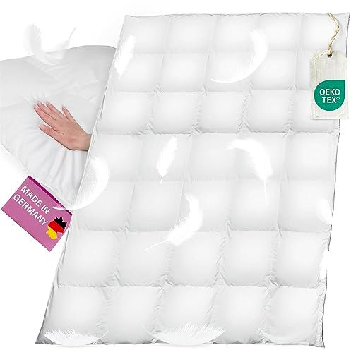 B!HOME Winterdecke 100% Daunen 155x200cm (960g) Kassettenstegbett Bezug 100% Baumwolle Decke Winterbett Bettdecke Steppbett Steppdecke