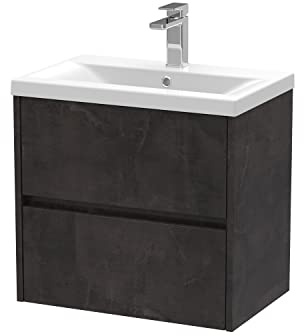 Hudson Reed HAV2604A Havana Wall Hung 2 Drawer Vanity Unit & Mid-Edge Ceramic Basin, 600mm, Matt Metallic Slate