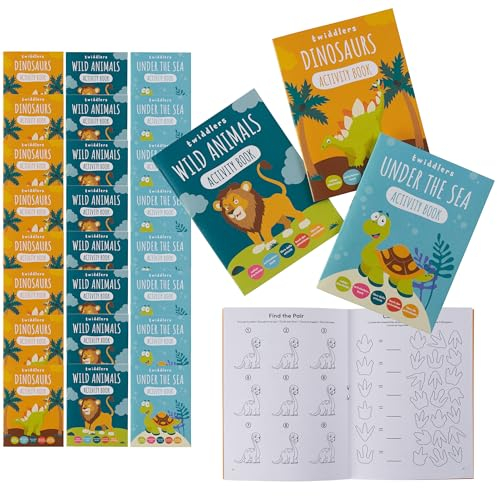 THE TWIDDLERS - 24 Rätselbücher für Kinder - Dinosaurier-, Safari- und Meeres-Malbücher - Finde-den-Fehler-Seiten, Inhalt für Partyüberaschungstüten, Zählen, Zeichnen, Fehlersuchbuch, 4-8-Jährige