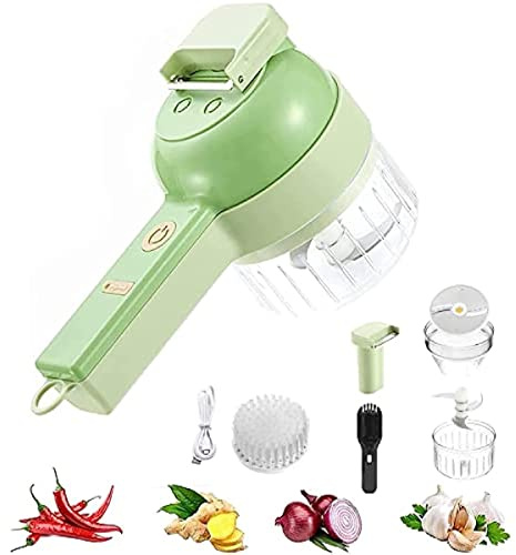 Handheld Electric Vegetable Cutter Set, 2023 New 4 in 1 USB Rechargeable Electric Garlic Mud Masher, Kitchen Vegetable Slicer Dicer for Garlic Pepper Chili Onion Celery Ginger Meat, qzjijosen