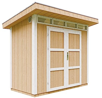 Abri de Jardin Qualité Premium 3m² - L161xL294cm - Kit Tout Compris avec Sol, tuiles bitumineuses, Set de Peinture-Construction de Panneaux LP Smartside- Cabane de Jardin Timbela M901A Harvest Honey