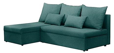 BROMARKT Ecksofa SERTA L-Form Schlafsofa Wohnlandschaft Links/Rechts Couch, Bettkasten,Schlaffunktion,viele Farbvarianten (Links, Rino 75 - Petrol, h80 x t141 x b200 cm)