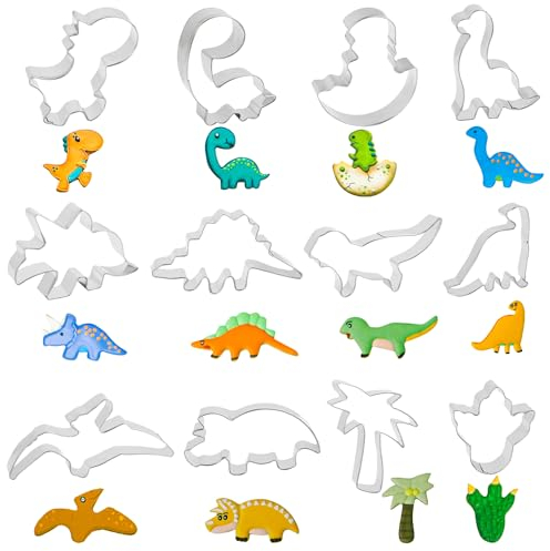 12 Stück Ausstechformen,JOFONY Brotausstechformen für Kinder,Edelstahl Plätzchenformen,Dinosaurier Formen Ausstechern Set für Kekse Pfannkuchen Gemüse Obst Käse
