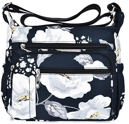 HERCMNOY Umhängetasche für Damen, mehrere Taschen, lässige Reisetasche, Handtasche, Umhängetasche, Kuriertasche, Pfingstrose, 11.0inch