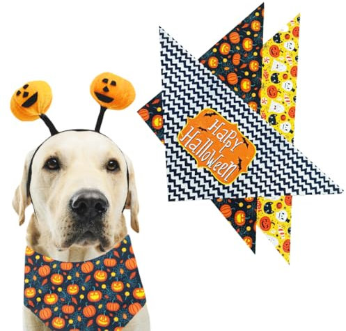 INGJIA 3 Stück Halloween Hund Bandana, Dreieck Schal Lätzchen Waschbar Haustier Halstuch Zubehör für Urlaub Mottoparty