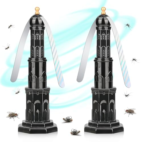 Dreamhigh® Ventilador Repelente de Moscas Juego de 2, Ahuyentador de Moscas con 3 Alturas Retráctiles, Repelente Insectos Portátil, Fly Fan para Mesa/Colgar, Funciona con Pilas (NO Incluidas)