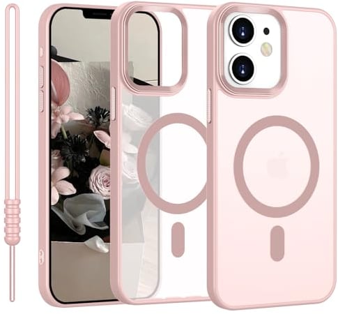 YUANDMI Coque de protection pour iPhone 11, compatible avec MagSafe - Magnétique - Légère et fine - Toucher mat - Anti-jaunissement - Antidérapant - Anti-rayures - Anti-chocs - Rose
