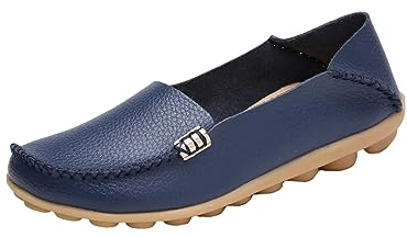 Generisch Damen Ballerina Flache Weich Schuhe Runde Zehe Halbschuhe Loafers Fahren Hausschuhe rutschfest Slip On Ballettschuhe Damenschuhe Hochzeits Loafers (Dark Blue, 37)