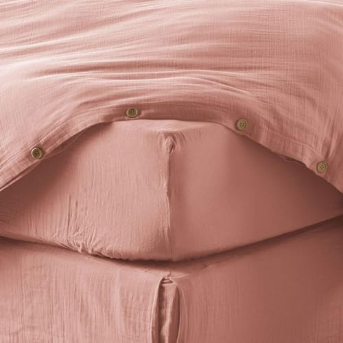 Drap Housse 140x190 cm en Gaze de Coton Rose