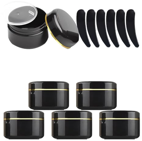 LusDoly Pack of 6, 20 g Empty Black Plastic Cosmetic Jars with Gold Edge, 20ml Container pot for Lotions Cream Ointments Travel Makeup Beauty Storage