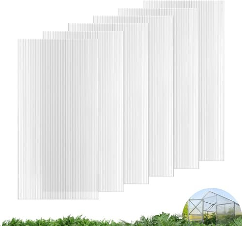 UMIG Polycarbonat-Gewächshausplatten, doppelwandig, wasserdicht, UV-geschützt, gewellte Kunststoff-Dachplatten, transparente Ersatzplatten für Gewächshaus, Outdoor, Pflanzen, 100 x 60 x 0,6 cm, 6