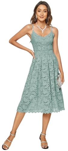 Atnlewhi Damen Vintage ärmellosen V-Ausschnitt A-Linie Kleid Blumen Knielang Spitzenkleid Brautjungfer Elegante Cocktailkleider
