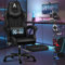ALFORDSON Silla Gaming con Masaje, reposapiés y Soporte Lumbar, reclinable 150°, Respaldo Alto para Gaming y Oficina, Capacidad de 180 kg, Cuero sintético, Negro
