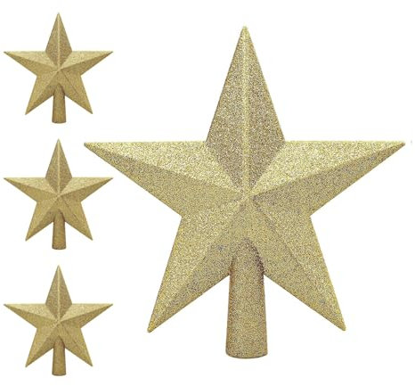 Glitter Star Mini Christmas Tree Topper Shatter-Proof Small Christmas Tree Decoration Treetop for Holiday Ornament or Home Décor (Gold, 20 cm)