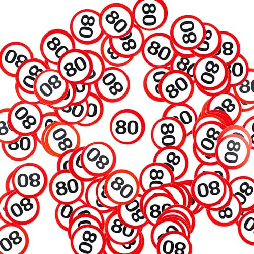 80 Geburtstag Deko Konfetti Verkehrszeichen rot/weiß - Originelle Geburtstagsdeko für einen gelungenen 80 Geburtstag Mann oder Frau - Tiwoca