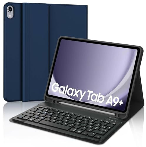 WINCHKING Funda con Teclado para Samsung Galaxy Tab A9+ 11 Pulgadas 2023, Funda con Teclado para Samsung Galaxy TB A9 Plus, Inalámbrico Bluetooth Magnético Keyboard, QWERTY Español Ñ, Azul Oscuro