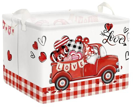 Clastyle Valentinstag Wäschekorb mit Henkel Herz Kleidung Spielzeug Aufbewahrungskorb Frauen Männer Aufbewahrungsbox für Babyzimmer Bad, Auto, 40 * 30 * 30 cm