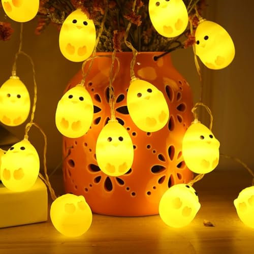 Niumowa lichterkette ostern，2M 10 LEDs Ostern Lichterketten Batteriebetrieben, Osterküken Ostereier Lichterkette, Ostern Deko, LED Ostern für Ostern Dekoration Party Outdoor Garten Festival