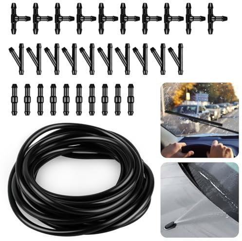 TNEDFOD 5m Juego de Manguera Limpiaparabrisas Coche, Juego Manguera De Agua Limpiaparabrisas Conector Coche, con 30 Piezas Conector Manguera, para Conectar la Bomba de Agua del Coche y Las Boquillas
