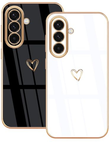 Lonrapa 2 Stück Hülle für Samsung Galaxy A36 5G Handyhülle mit Süße Herz Muster Motiv Weiche TPU Silikon Stoßfest Bumper Schutzhülle Galaxy A36 5G Phone Case Cover für Mädchen Frauen - Schwarz & Weiß