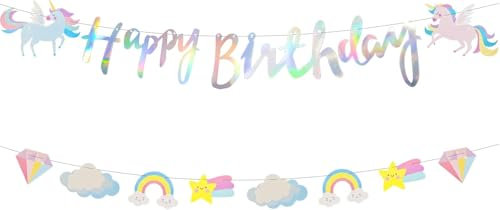 Unicornio Cumpleaños Guirnalda Unicornio Happy Birthday Banner Unicornio Pancarta feliz Cumpleaños para Mujer Niña Fiesta de Cumpleaños Fiesta del Unicornio Bautismo