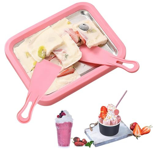 Rolled Ice Cream Maker, dellyy Eisplatte zum Eis Machen mit 2 Spateln, Eiscreme Roller Maker Pan, Ice Rolls Platte zum Roll Eis Selber Machen, Eiscreme Maschine für Sorbet und Gelato (Rosa)