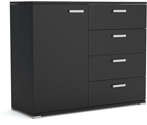 Brent - Kommode mit 4 Schubladen und 1 Turen 100 cm Breit Brixton, Sideboard für Wohnzimmer oder Schlafzimmer, Komodenschrank, Kommode Schwarz